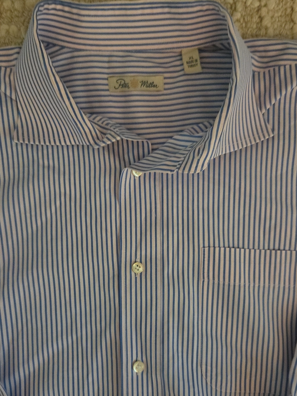 Peter Millar Blue and White Vertical Stripe Dress Shirt